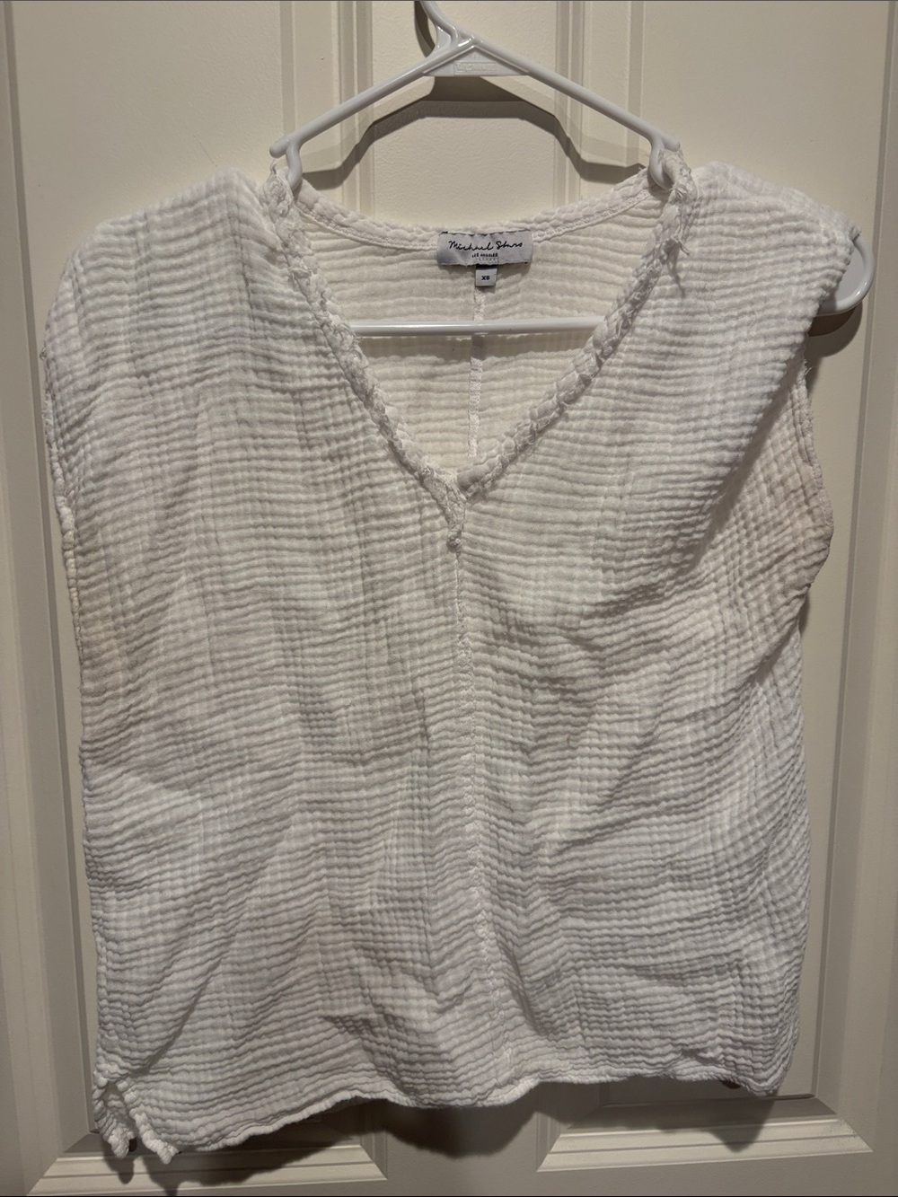 Michael Stars White Textured Gauze V-Neck Tank